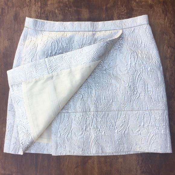 J Crew Metallic Silver Crossover Skirt Brocade 4 - Picture 2 of 5